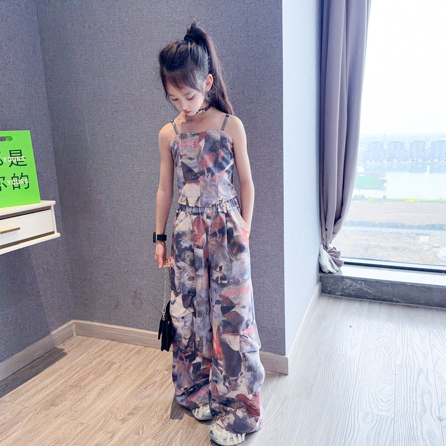 女童辣妹风吊带套装2026夏季新款洋气女孩时髦背心酷飒工装裤两件