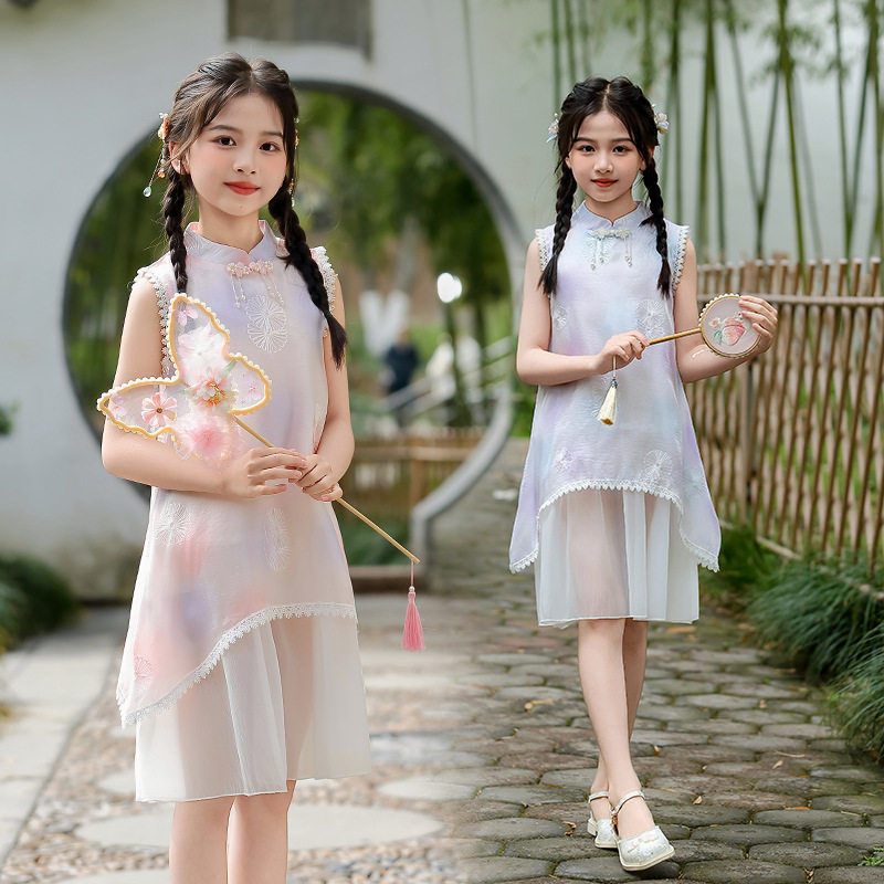 女童新款旗袍连衣裙女孩中国风汉服中式六一表演服中大童裙子潮