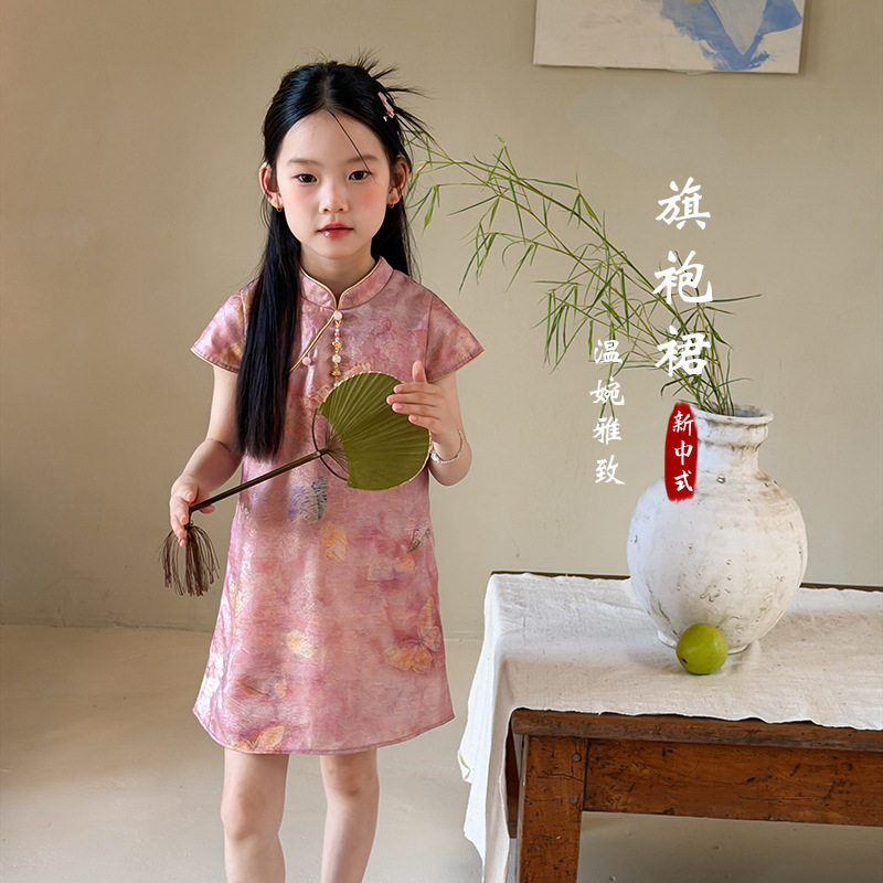 水墨粉蝶国风旗袍,温柔江南小千金专属~公主仙气改良礼服旗袍裙