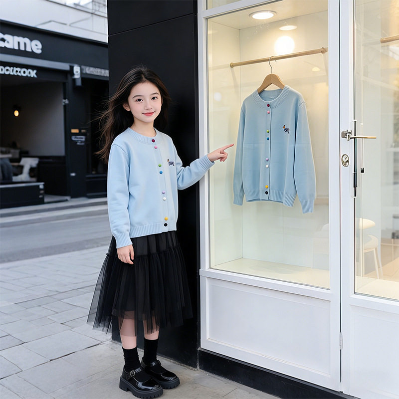 女童针织开衫秋装2026新款韩版儿童外穿洋气上衣女孩春秋毛衣外套