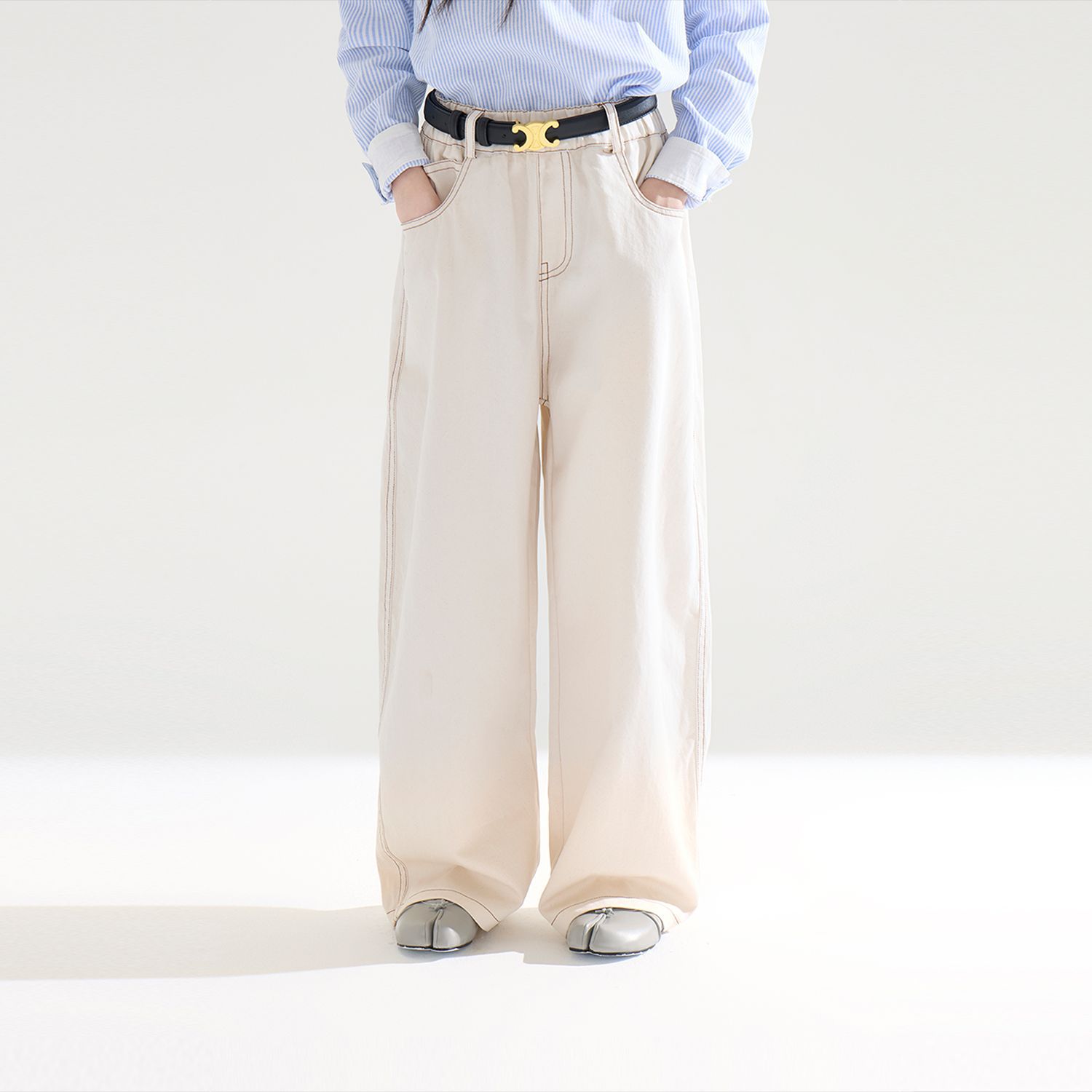 女童高腰宽松阔腿牛仔裤秋新款