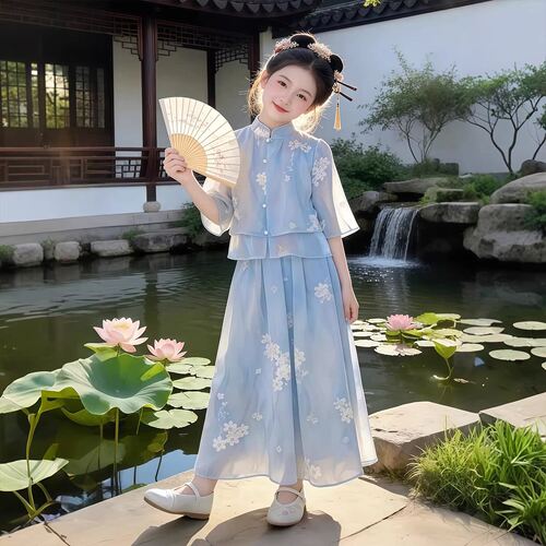 汉服女童套装夏2026超火日常可穿儿童新中式女大童夏季国风两件套