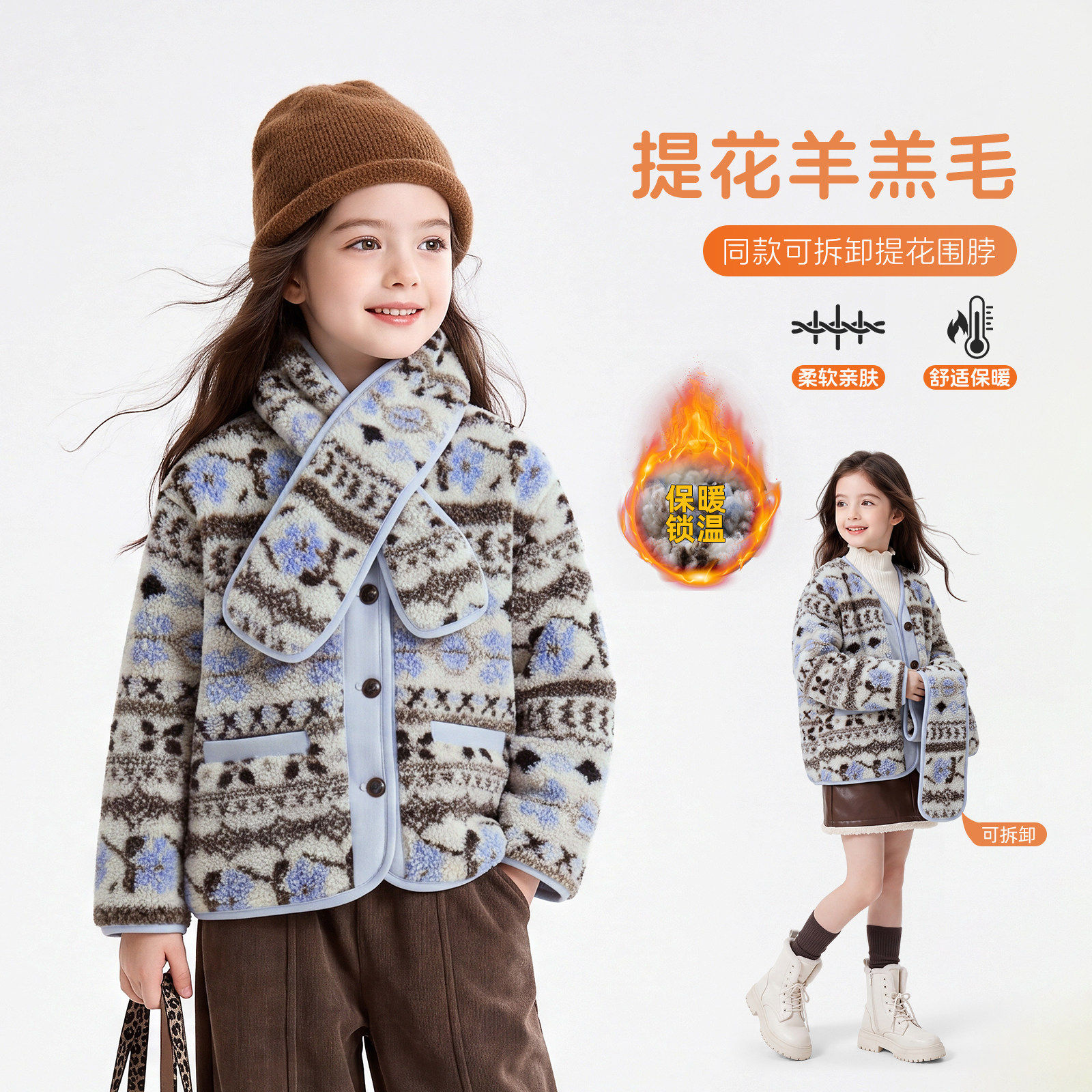 女童外套秋冬季2026新款童装儿童棉服夹棉加绒加厚女孩冬装毛毛衣