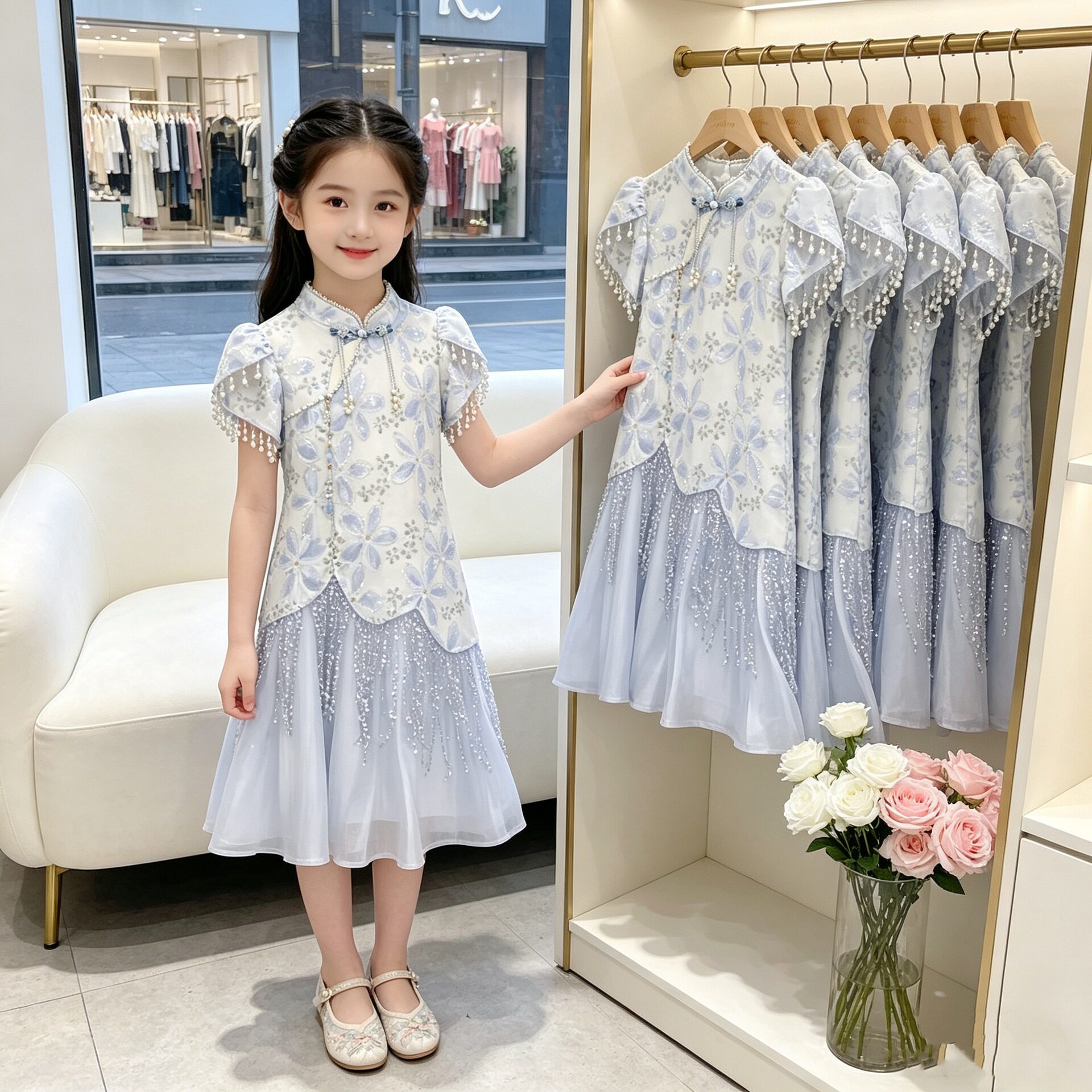 汉服女中大童2026新款夏儿童古风国风旗袍裙女孩新中式薄款古装夏