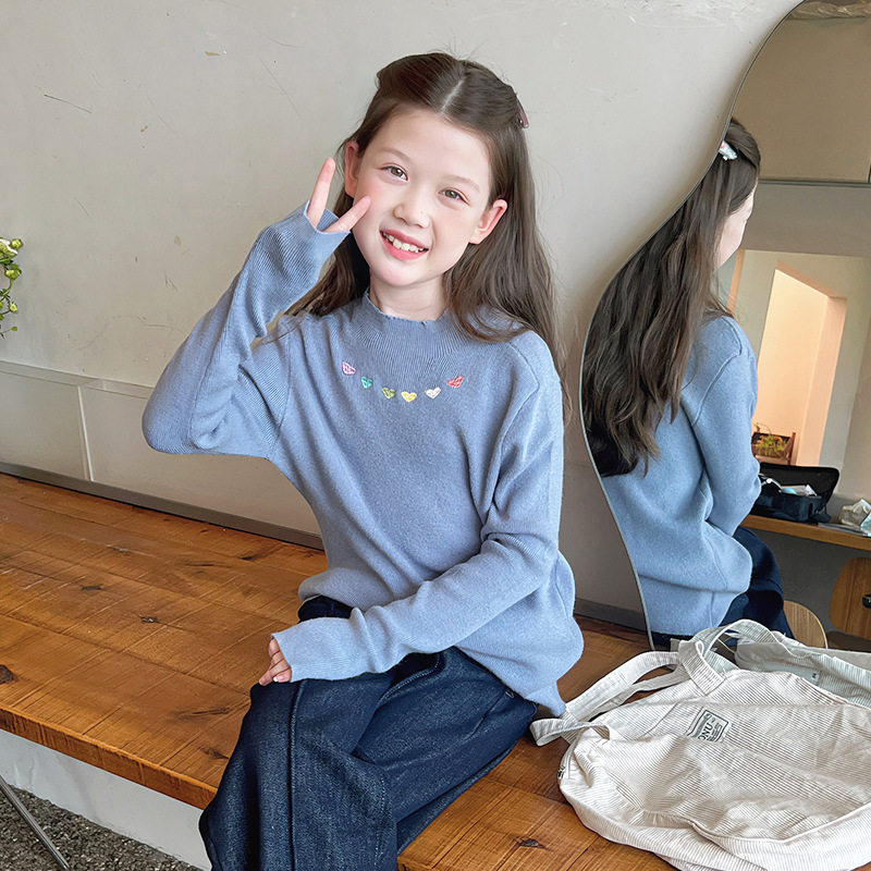 女童洋气半高领修身毛衣大童针织衫儿童上衣打底衫2025冬装新款