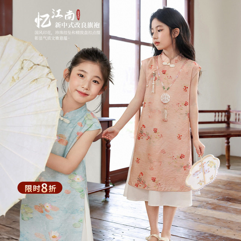 女童国风连衣裙夏季2025新款新中式儿童民国旗袍裙女孩汉服裙子