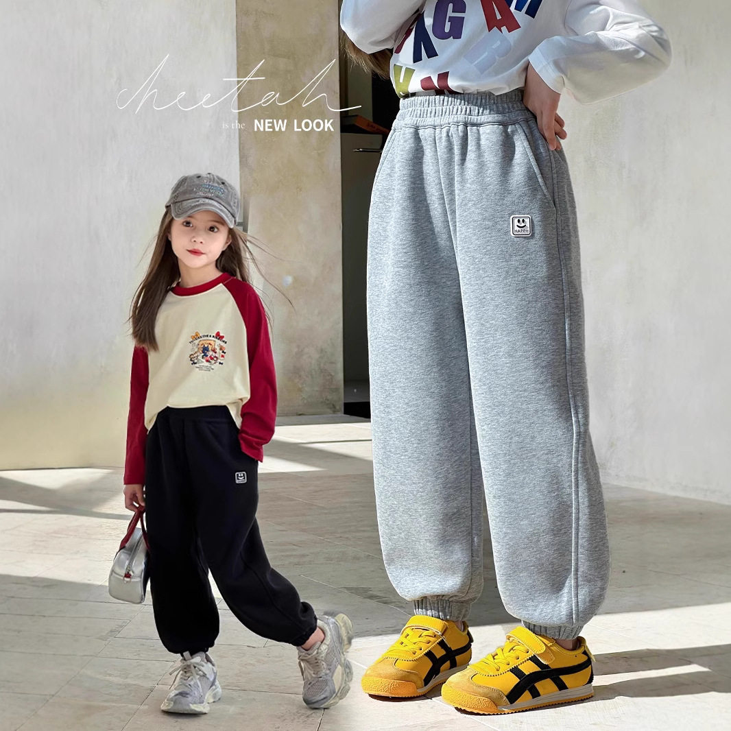 女大童女童冬装裤子2025加绒新款儿童运动卫裤修身束脚校服长裤
