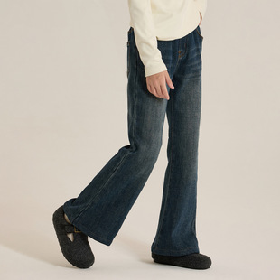 女童复古加绒喇叭裤2025冬装新款儿童保暖加厚洋气休闲微喇牛仔裤