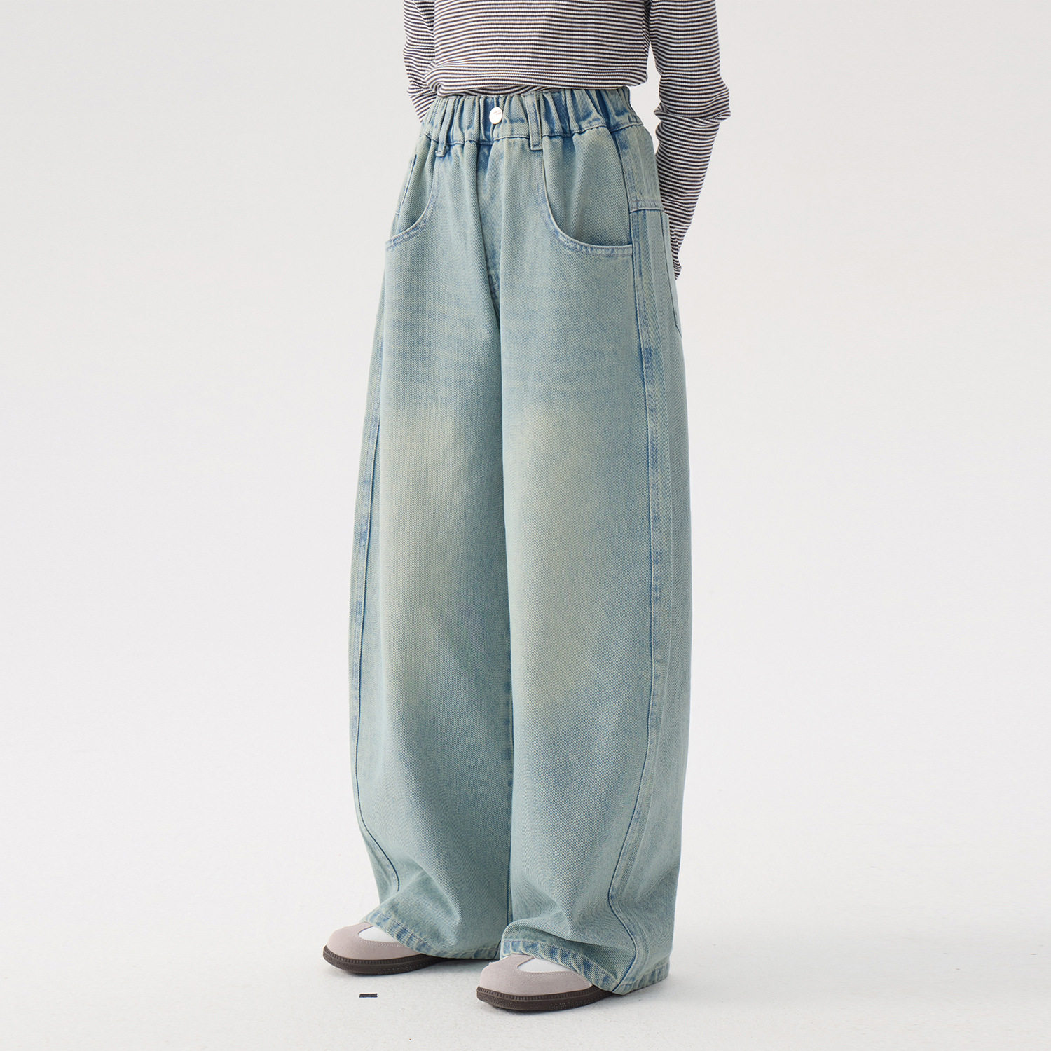 女童浅色水洗牛仔裤2026春装新款儿童中大童宽松休闲阔腿直筒裤子