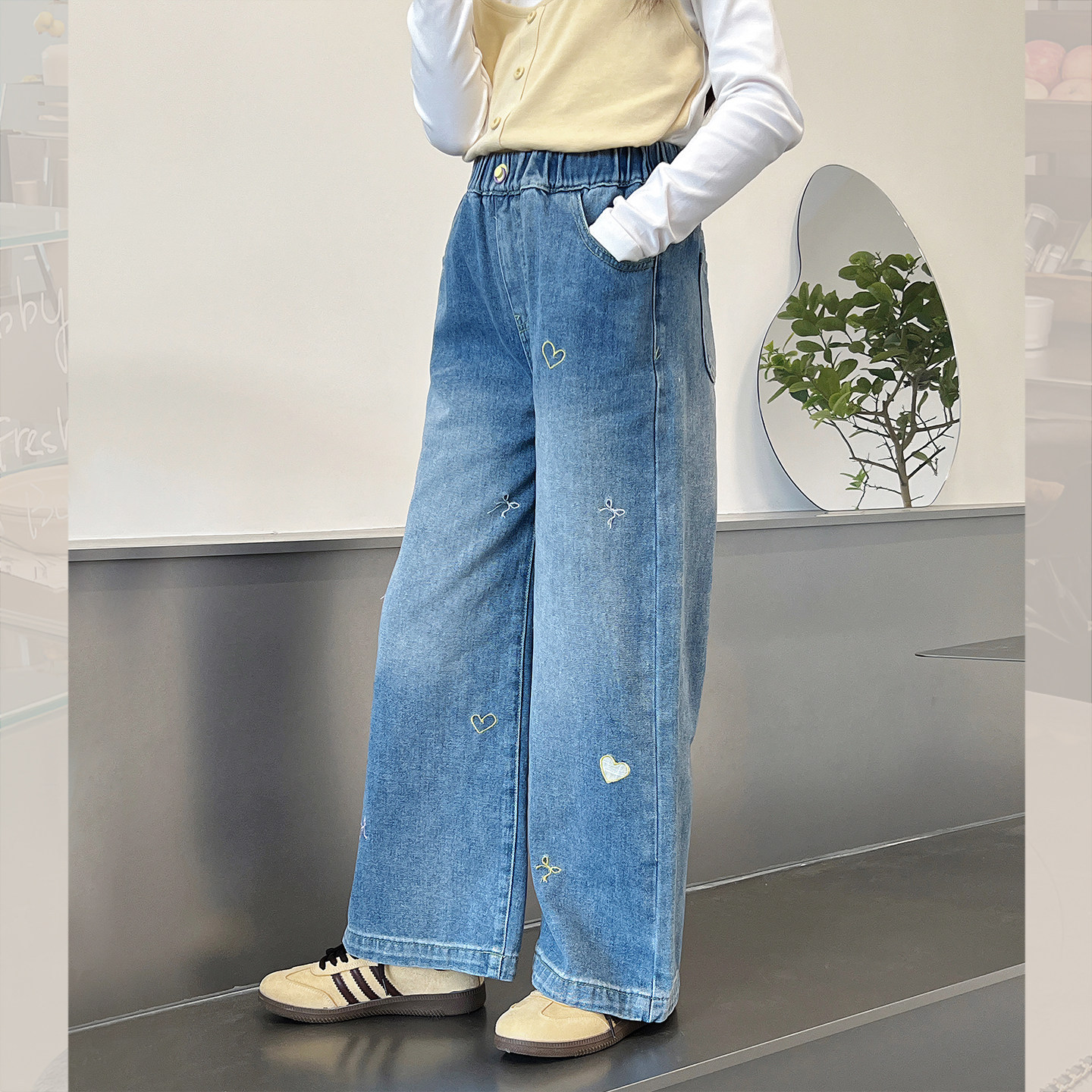 女童复古宽松直筒牛仔裤春秋新款