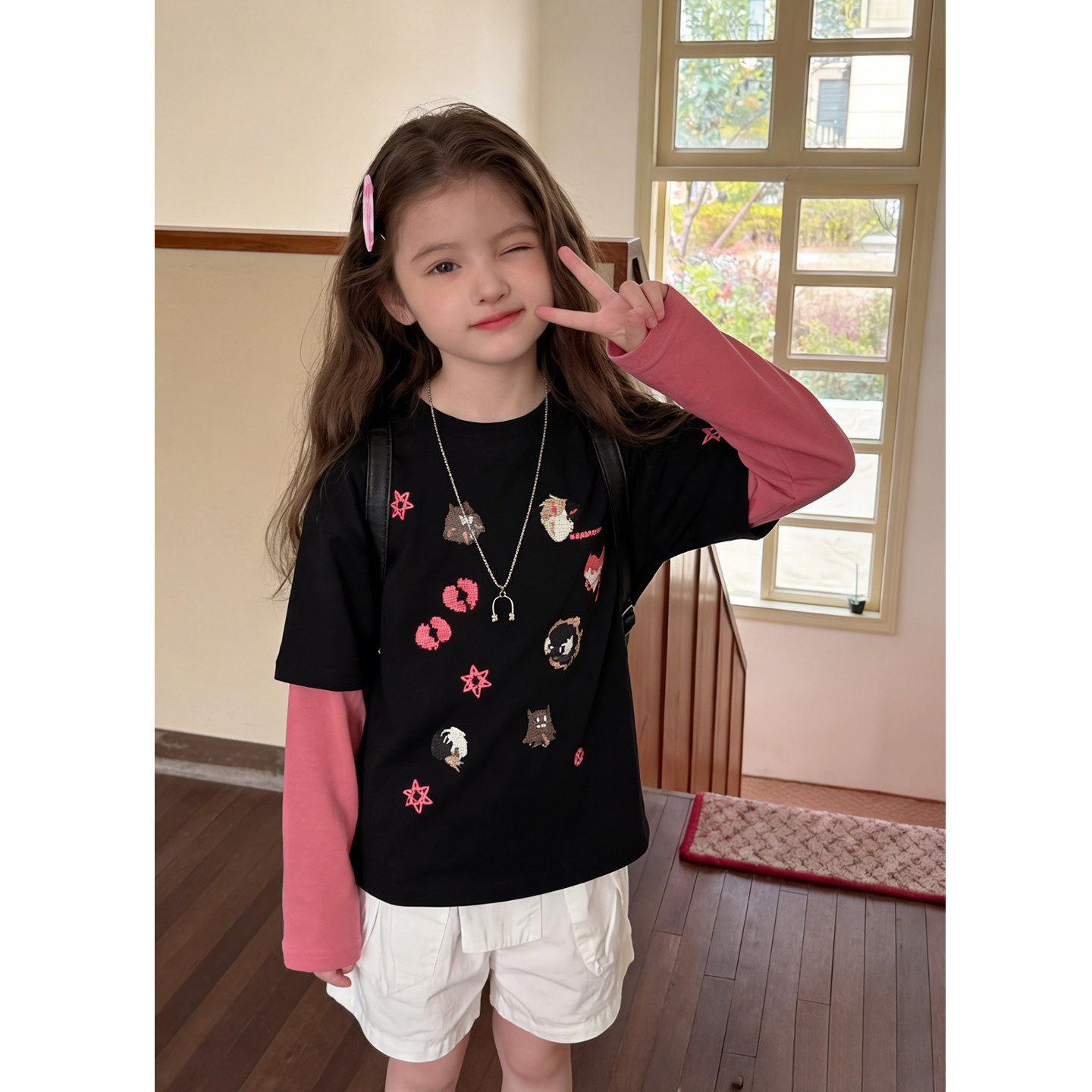 超好看女童卫衣春秋款2026新款中小童春季女孩儿童春装假两件上衣