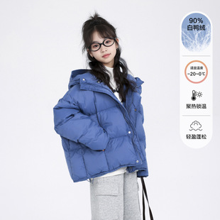 女童冬季韩系短款免洗连帽羽绒服2025新款中大儿童冬装加厚外套潮