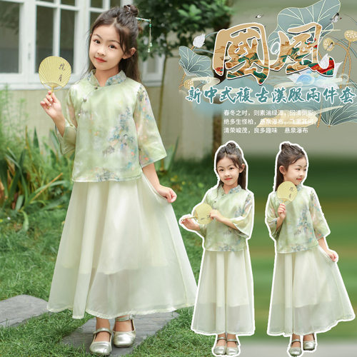 女童汉服夏装套装2026新款大童短袖连衣裙儿童国风裙子夏薄款
