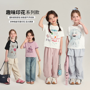 女大童童装 可爱上衣女童卡通印花圆领t恤2025新款 甜美俏皮短袖