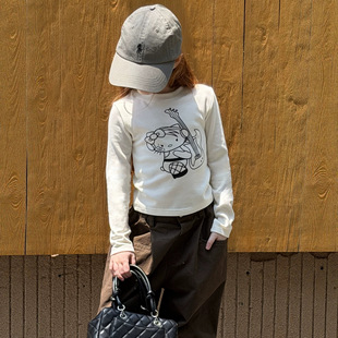 女童t恤长袖秋装2026新款女宝儿童卡通印花修身上衣打底衫百搭