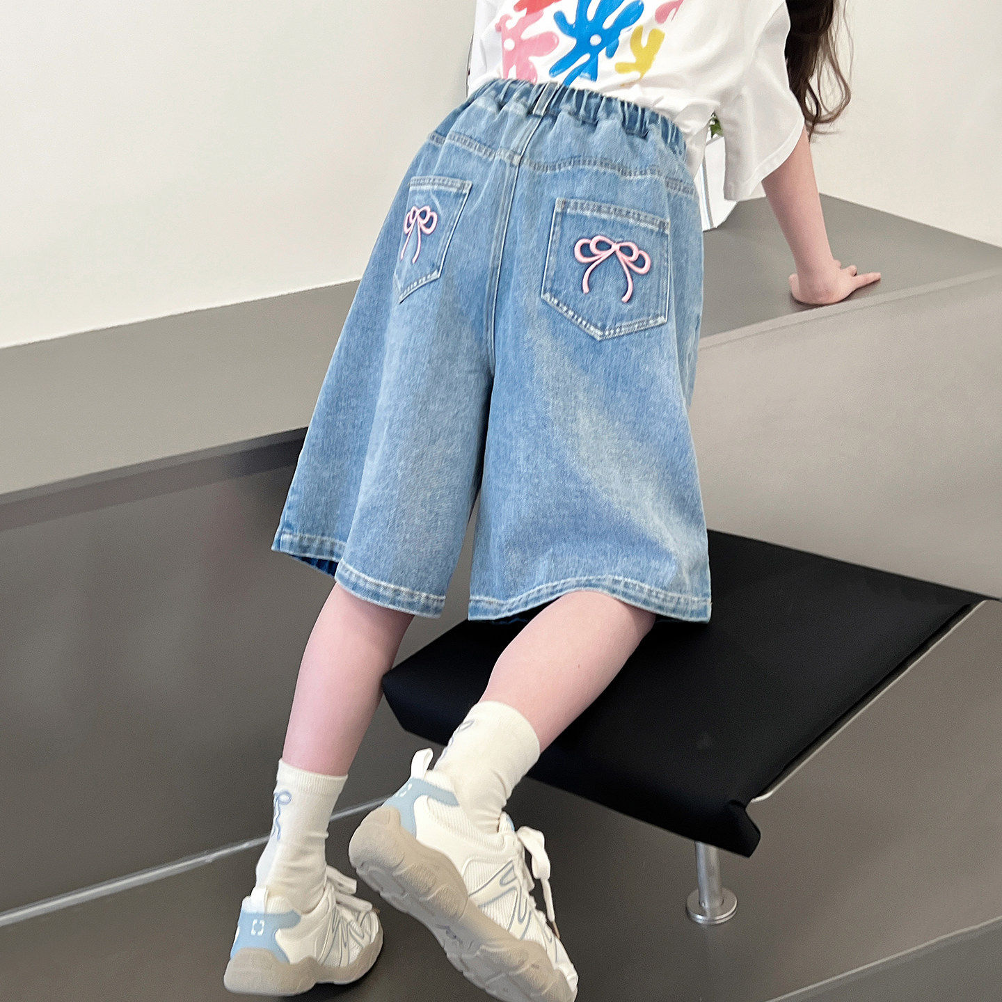 女童宽松牛仔中裤儿童洋气五分裤大童短裤女孩七分裤2026夏装新款