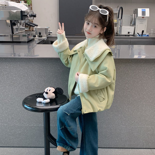 女童外套2025新款秋冬款儿童超好看网红洋气夹棉加厚皮衣女孩