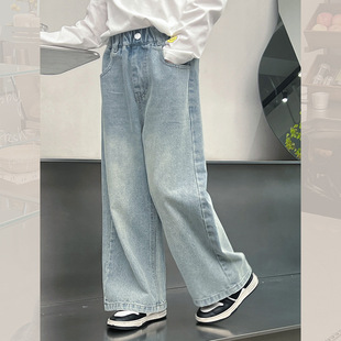 長褲 女童洋氣直筒牛仔褲 兒童寬松磨白休閑褲 大童裝 子2025春裝