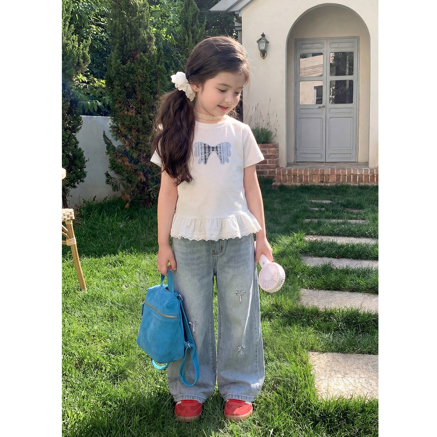 女童夏装2026新款套装儿童韩系穿搭小女孩短袖t恤牛仔裤两件套潮