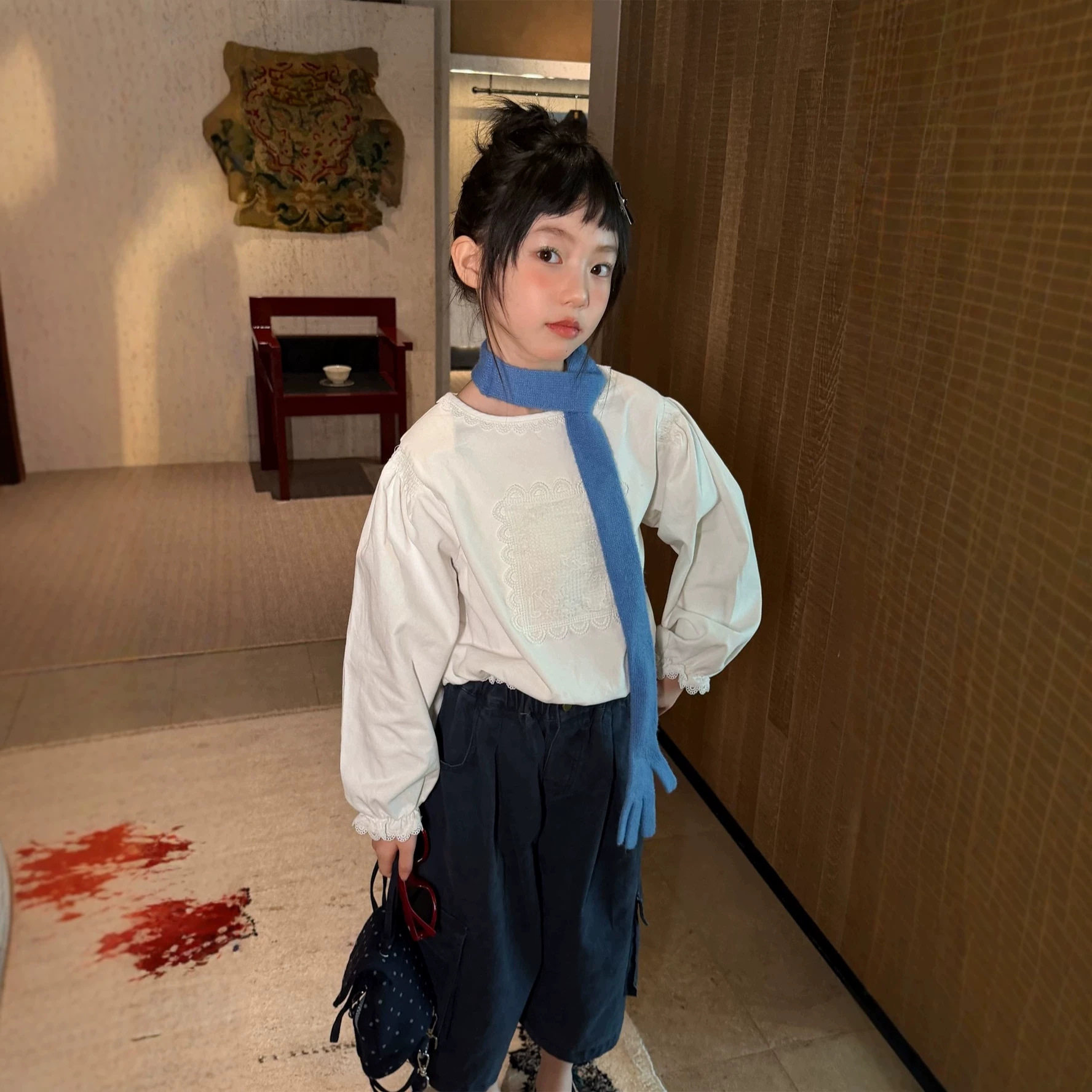 2026秋季女童蕾丝工装衬衫套装