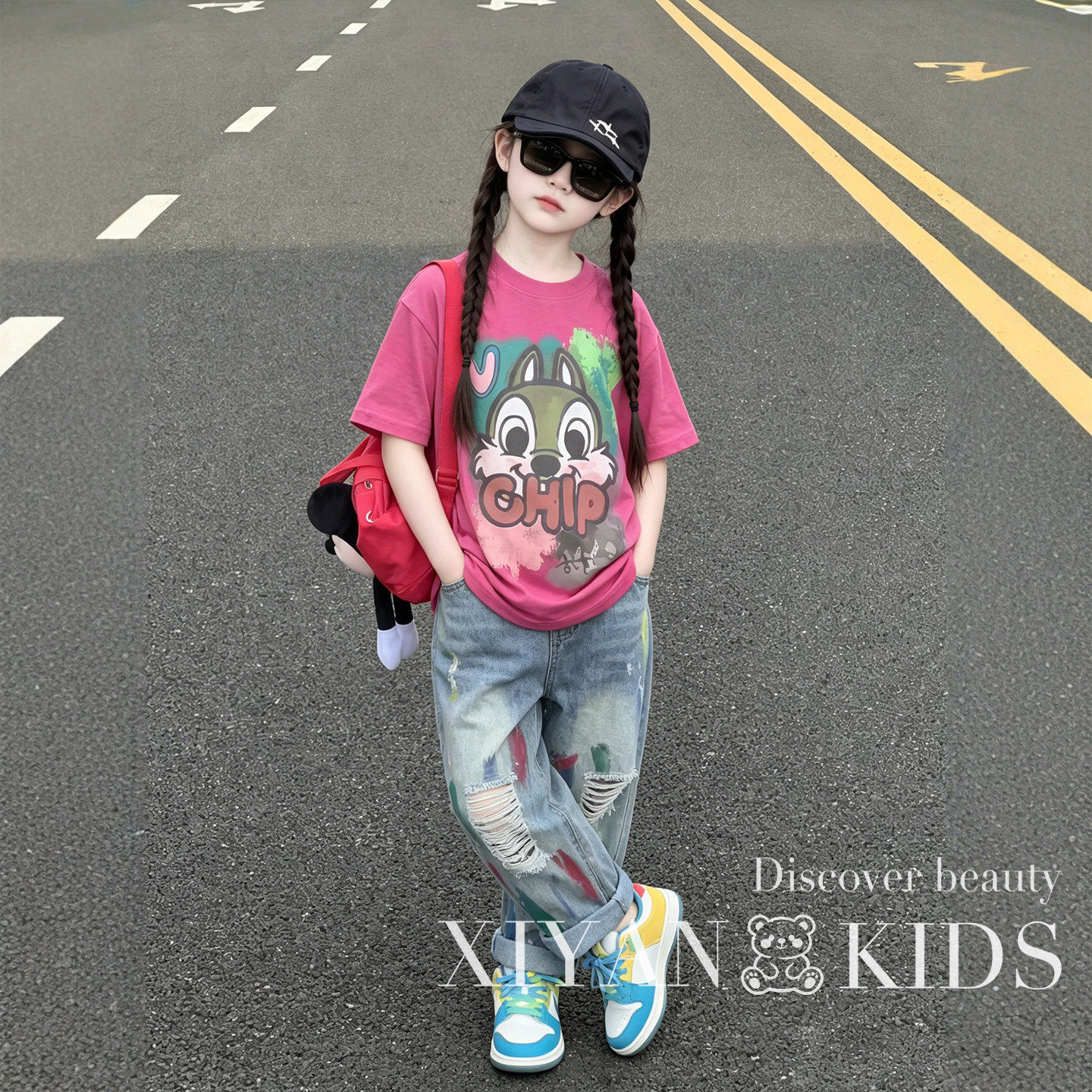 2026超火女童装套装夏季大童洋气炸街衣服儿童夏装破洞牛仔裤休闲