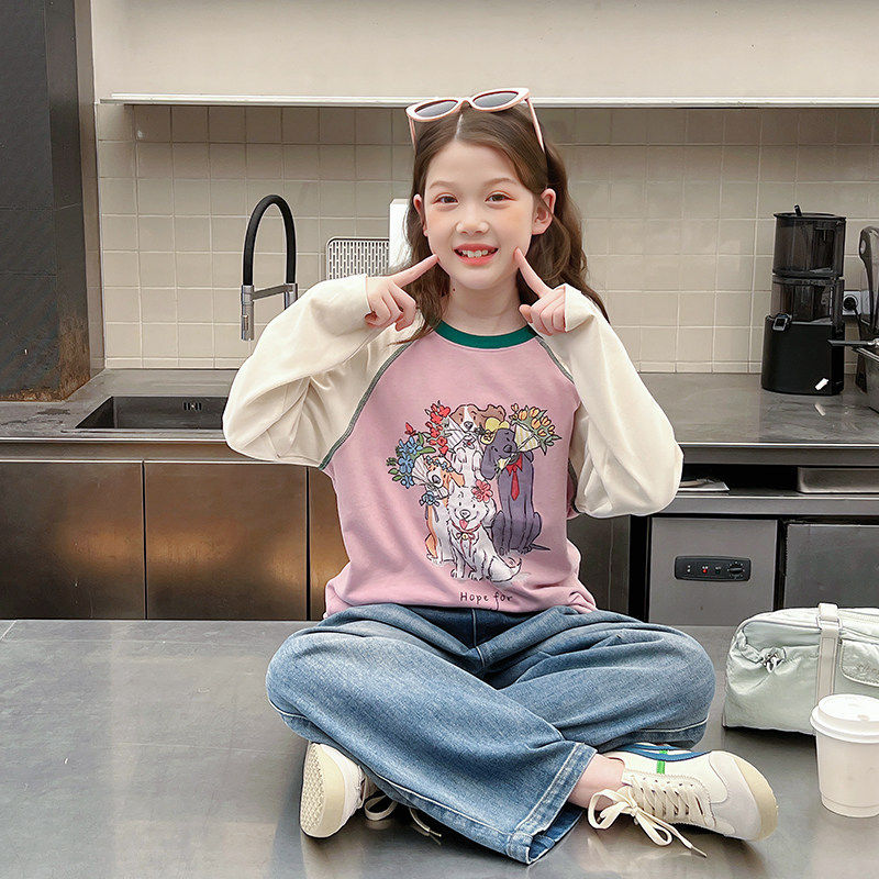 儿童撞色打底衫女童洋气上衣大童长袖t恤女孩内搭2026春秋装新款