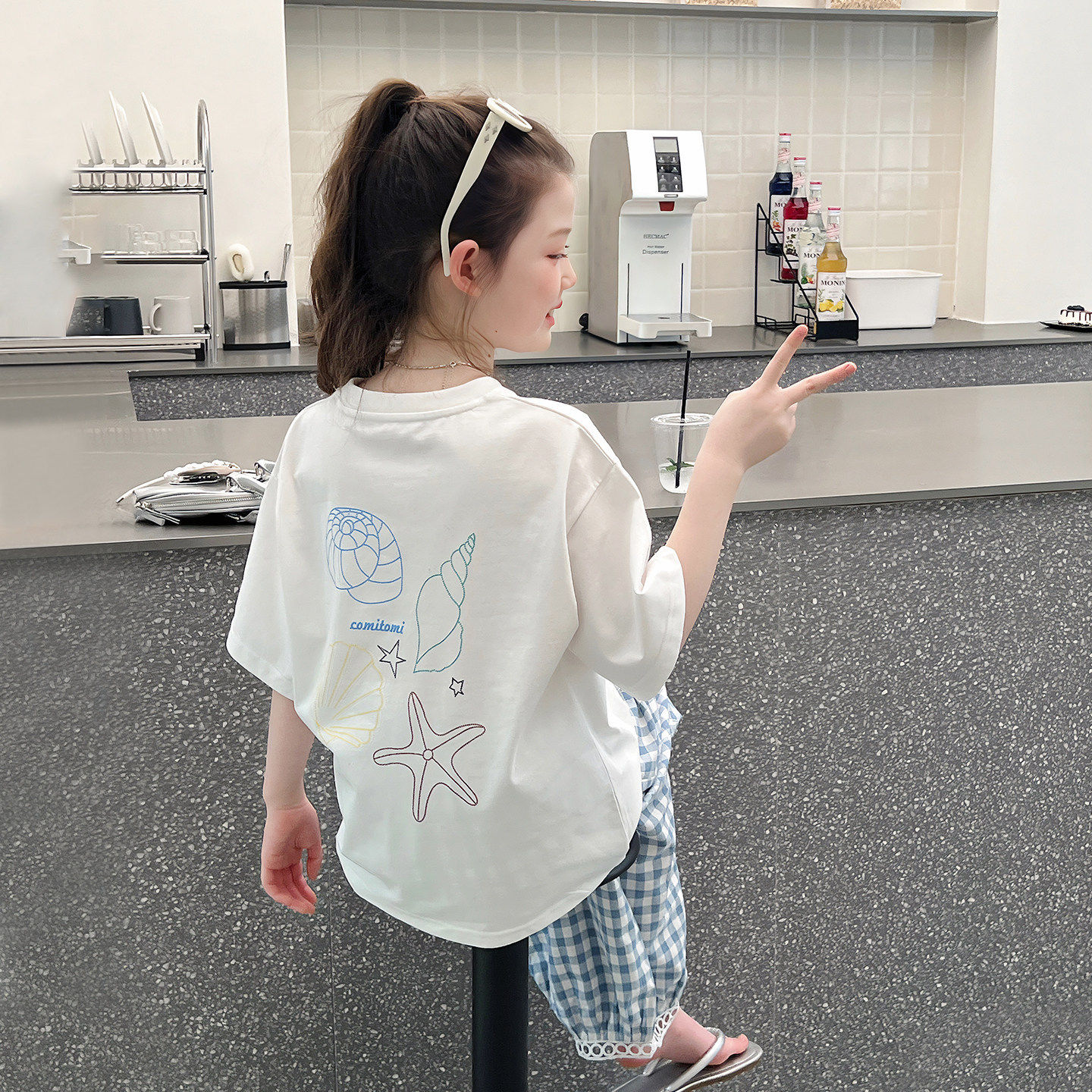 女童洋气中袖白t恤大童宽松短袖上衣儿童网红韩版2026夏装新款
