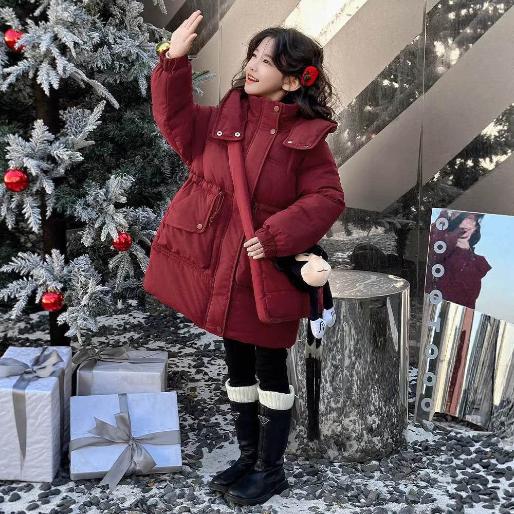 女童棉衣冬装2025新款洋气儿童加厚棉袄中大童装冬季红色羽绒棉服