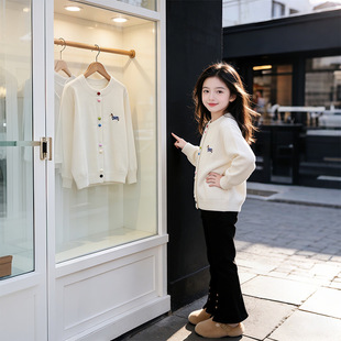 女童针织开衫外套春秋款2026新款儿童春装衣服女孩大童毛衣两件套