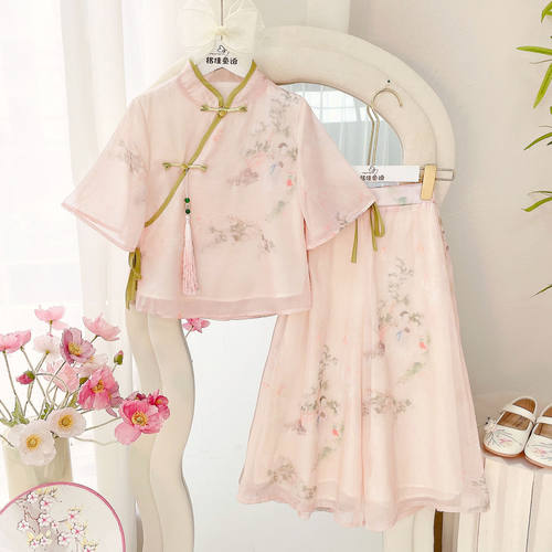 女童新中式汉服阔腿裤两件套