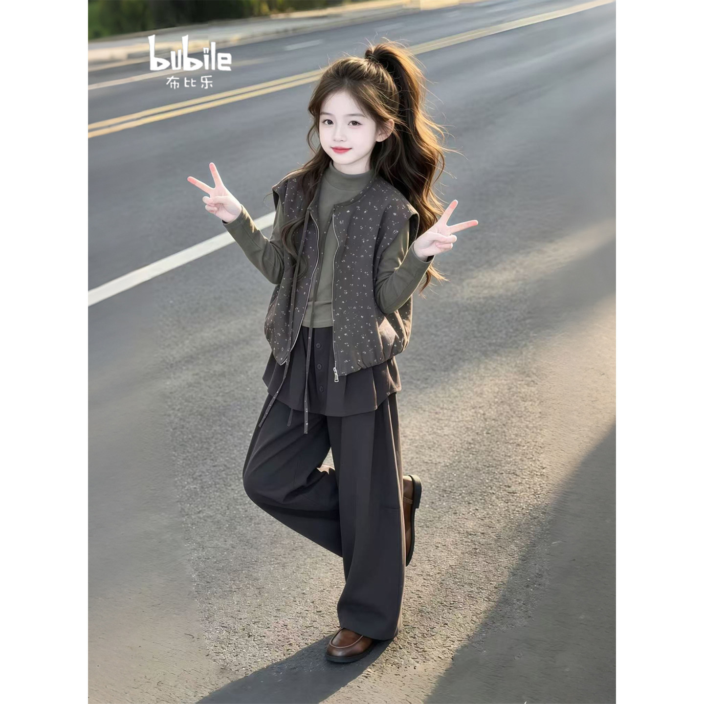 女童秋季拉链马甲三件套新款