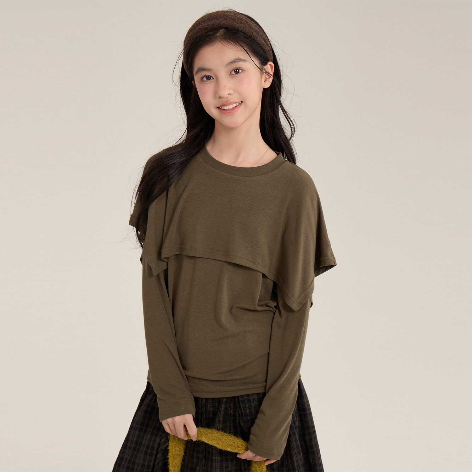 女童披肩斗篷假两件修身T恤