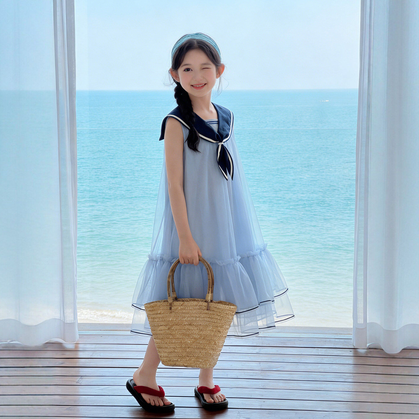 女童连衣裙2026新款夏高级感公主风小女孩学院风纱裙儿童夏装裙子