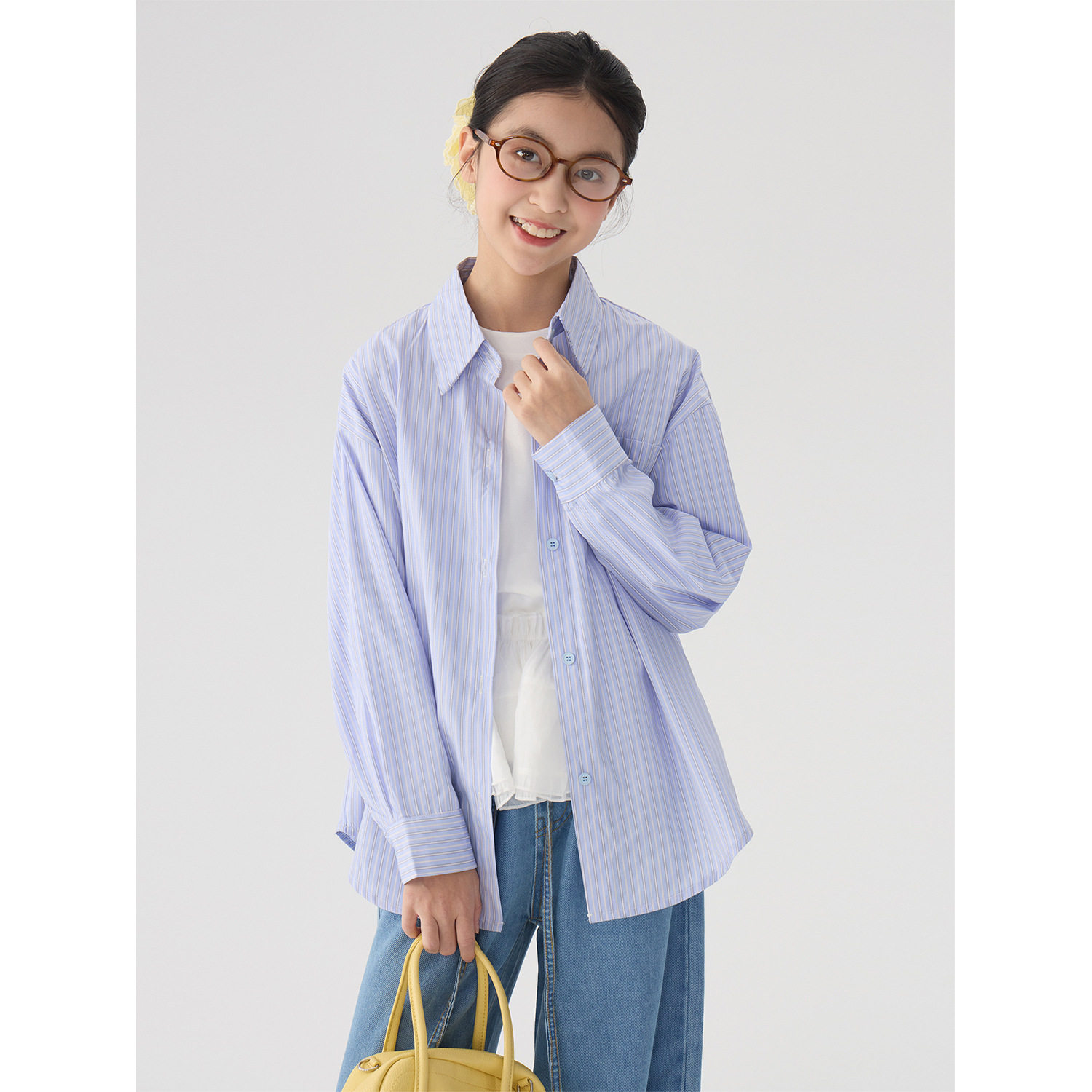 女童韩版基础条纹衬衫2026春装新款儿童宽松洋气长袖百搭休闲衬衣