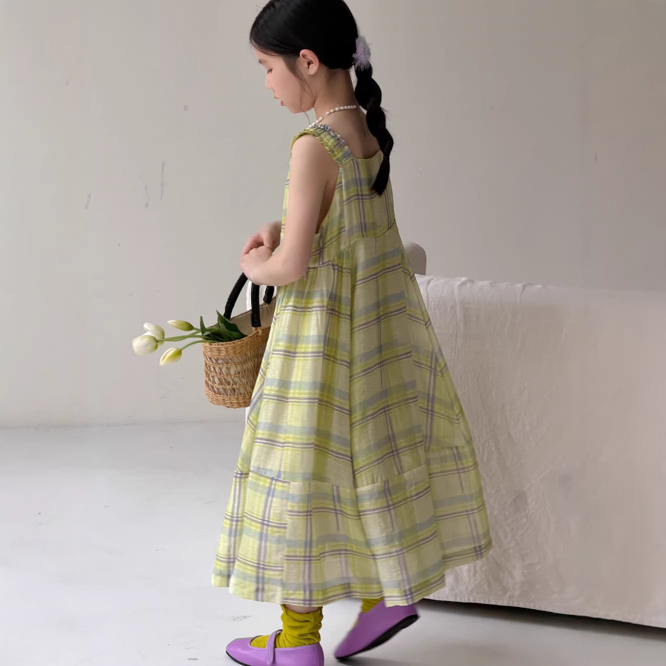 末小蒙童裙2026夏季女童韩版格子休闲吊带裙儿童宽松百搭背心裙子