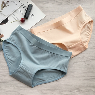 纯色 棉质短裤 日系全棉面料内裤 女中腰简约纯棉宽边三角裤