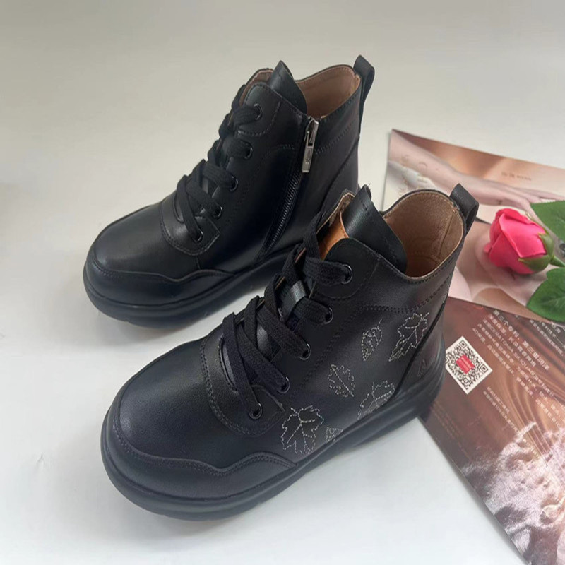 轻便舒适！暇步~秋冬侧拉链牛皮奥索莱时装靴短筒高帮女休闲短靴