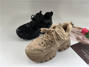 百~复古绒里潮流鞋 冬季新款休闲棉鞋 高帮厚底保暖老爹鞋女单鞋