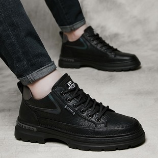 鞋子男款韩版潮流运动休闲 百搭真皮内增高板鞋英伦风马丁靴男低