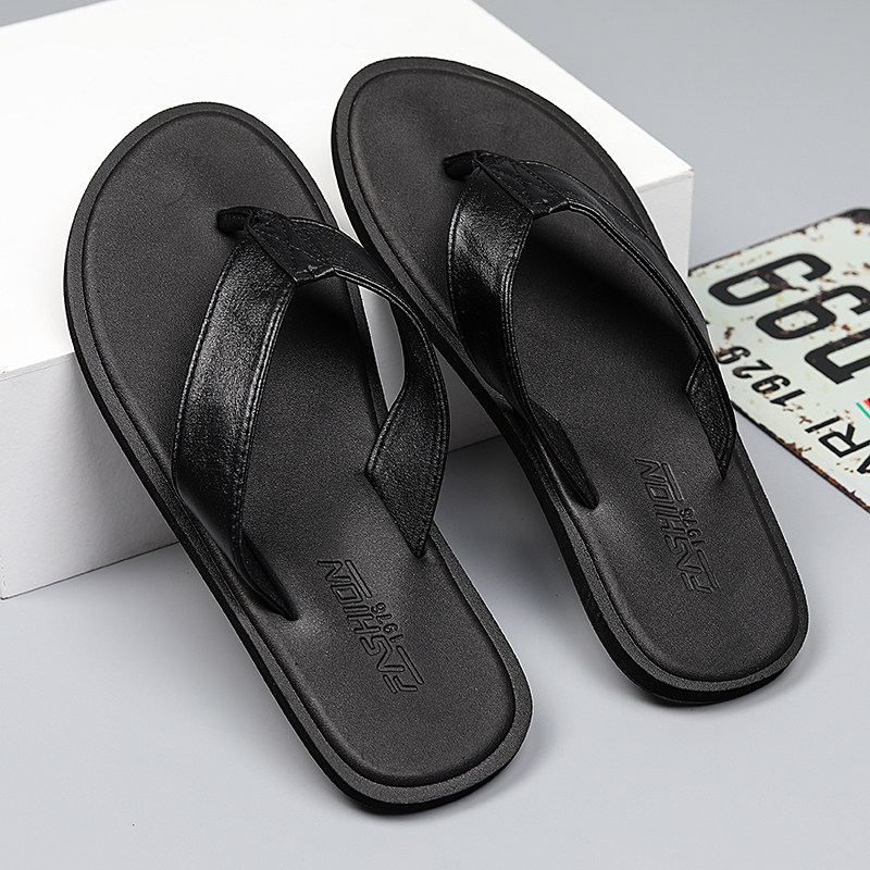 高档大码人字拖男真皮防滑防臭夹脚拖鞋韩版潮流夏季外穿沙滩凉鞋