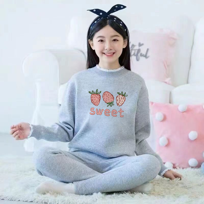 加绒加厚保暖套装女童初中生少女