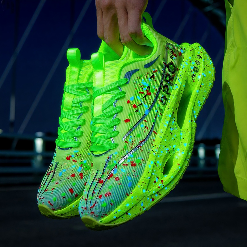 儿童夜光碳板跑鞋荧光款专业竞速双网透气运动鞋减震跑步鞋男女款