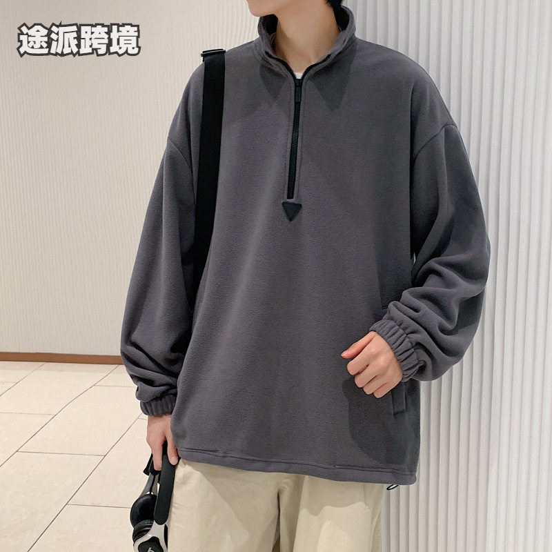 山东即墨卫衣男跨境春秋装摇粒抓绒男士卫衣纯色套头夹克外套时尚