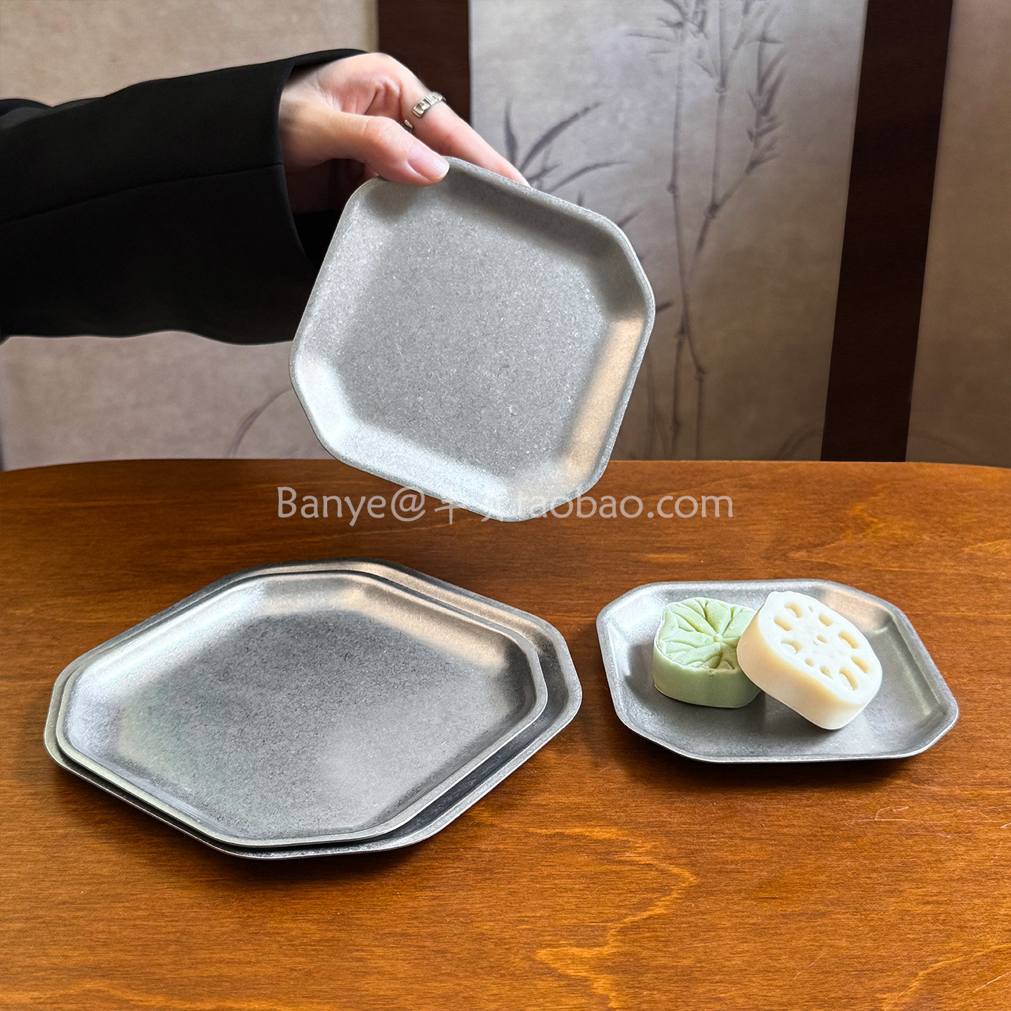复古风做旧不锈钢小吃盘日式小吃盘凉菜碟正形甜品盘水果盘浅盘子