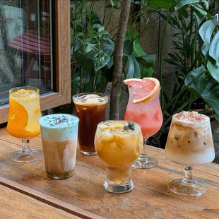 ins风网红果汁杯玻璃杯饮品气泡水杯饮料杯鸡尾酒杯果茶水杯子