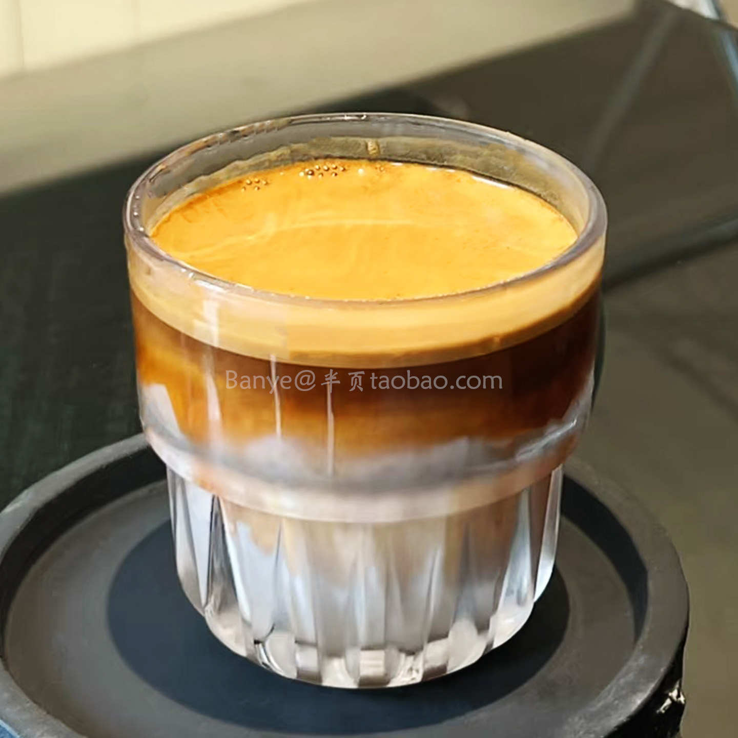 ins可叠澳白咖啡杯冰美式冷翠拿铁拉花杯玻璃杯饮料果汁杯花茶杯