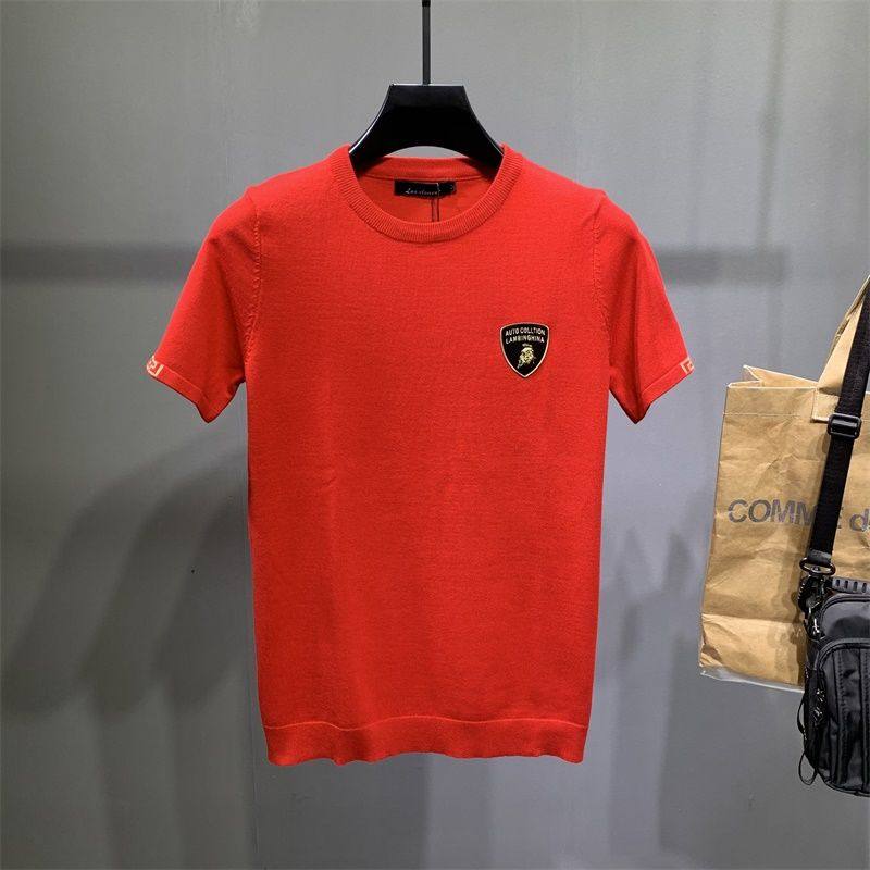 新年红色冬装男士针织上衣短袖打底毛衣紧身肥佬红色线衫半袖