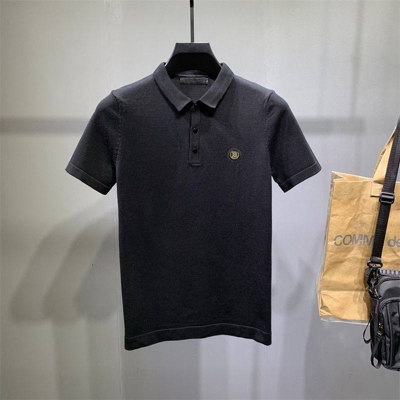 男士秋冬季针织POLO衫半袖加厚翻领短袖毛衣潮牌社会绣花半截袖帅