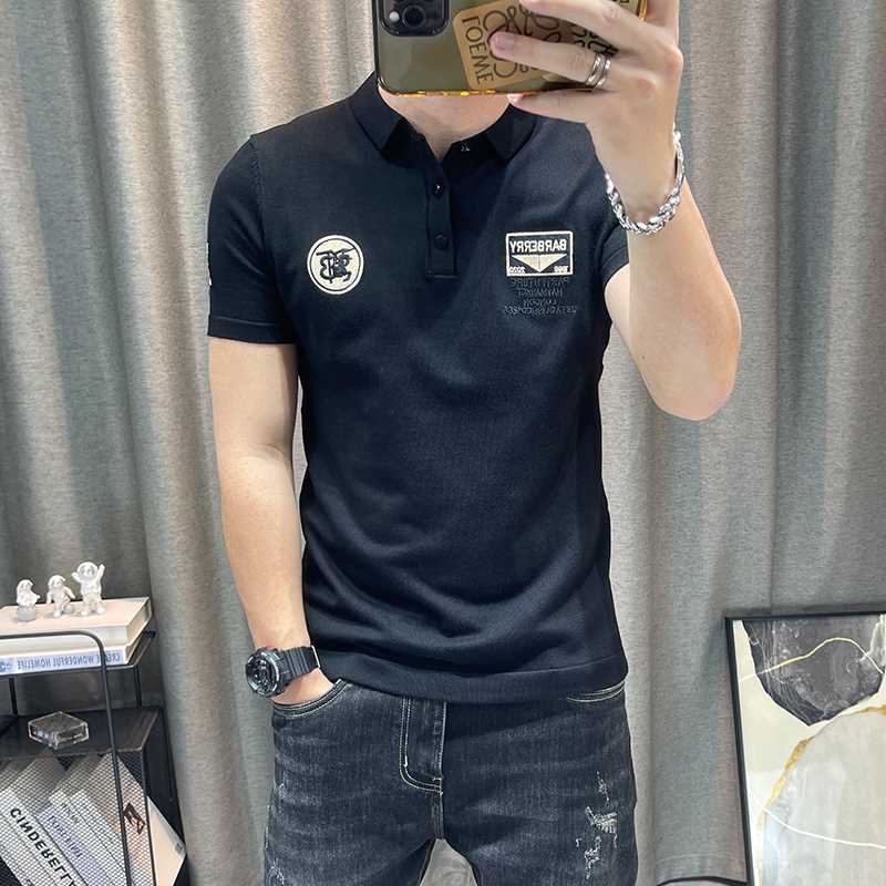 短袖polo针织衫男修身印花翻领衣服男士弹力紧身百搭有领男装上衣