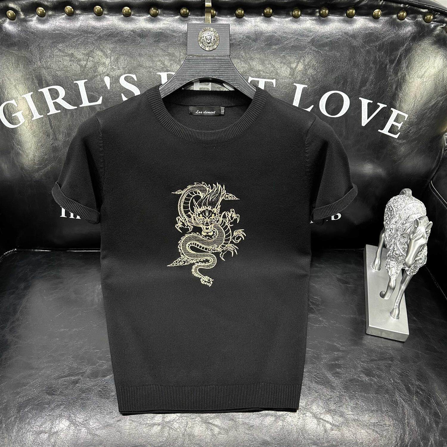 本命年男装短袖毛衣男冬季红色半袖针织衫2024年新款男士龙年衣服